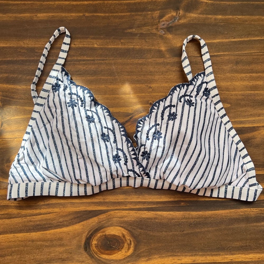 Striped Floral Embroidered Bathing suit top